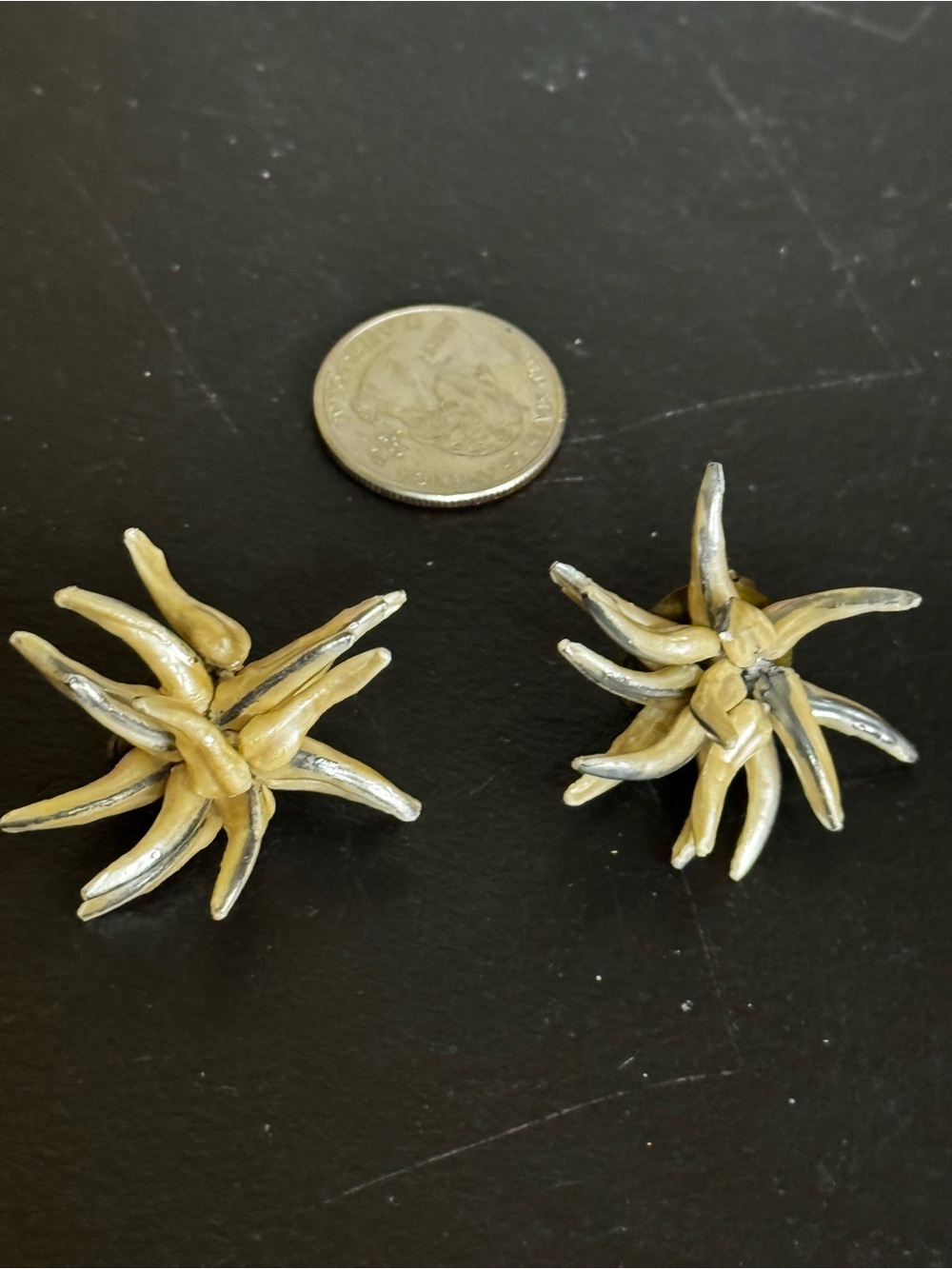 Vintage West Germany Starburst Cluster Clip-On Earrings in Gold and Silver
